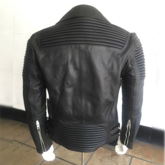 Men's Hudson Black Motorcycle 100% Genuine Leather Jacket - Picture 2 of 6